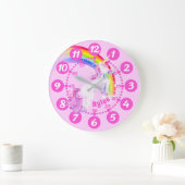 Jumping unicorn rainbow purple pink art kids clock große wanduhr (Zuhause)