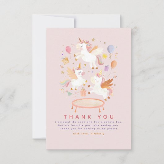 Jumping Unicorns Pink Birthday Party Danke (Vorderseite)