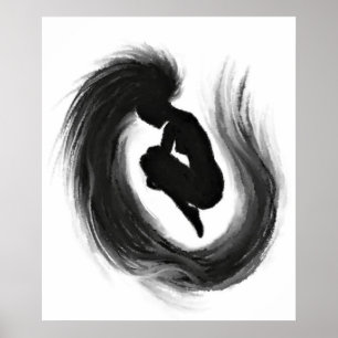 Jumping Woman Emotions Plakat Schwarz-weiße Malere