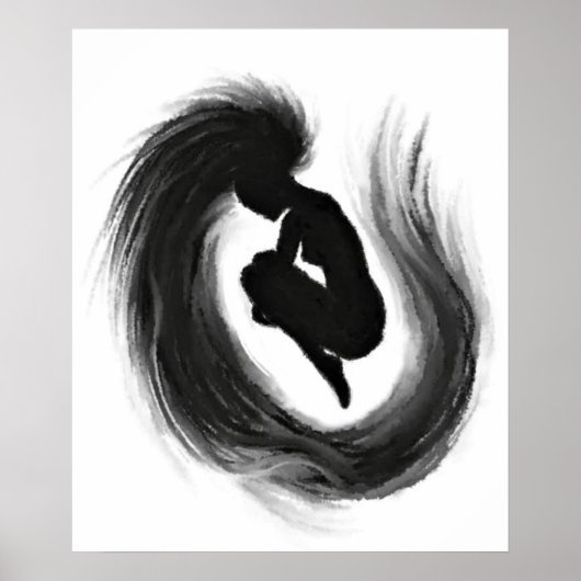 Jumping Woman Emotions Plakat Schwarz-weiße Malere (Vorne)