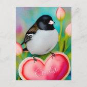 Junco Valentine Heart Niedlich Tulip Garden Bird + Postkarte (Vorderseite)