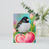 Junco Valentine Heart Niedlich Tulip Garden Bird + Postkarte (Stehend Vorderseite)