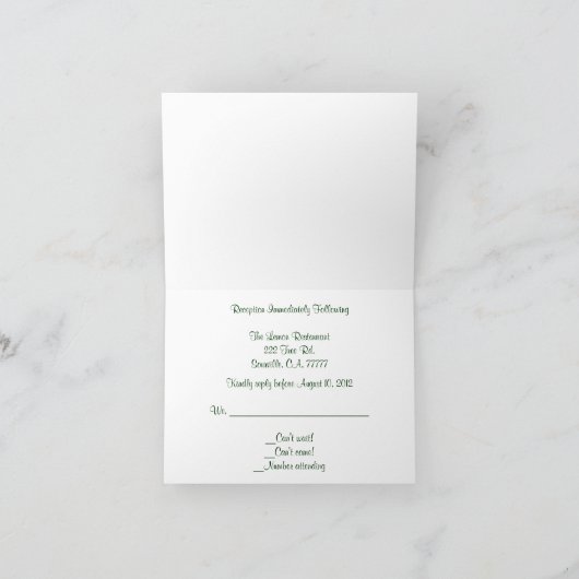 Junco Wedding Reception RSVP Card Einladung (Innenseite)