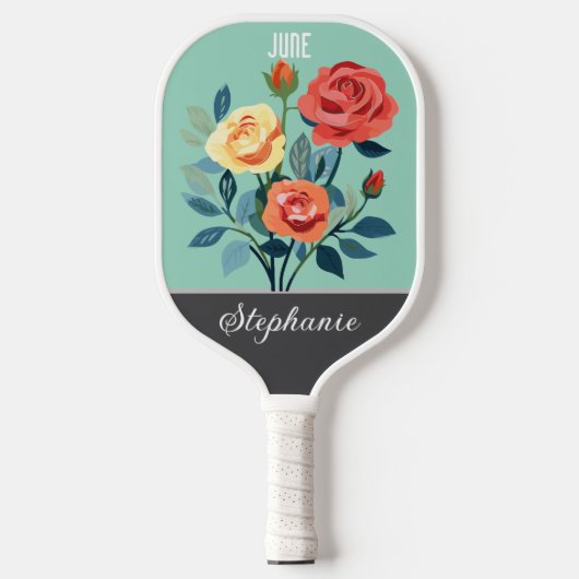 June Birth Blume Individuelle Name Pickleball Schläger (Vorderseite)