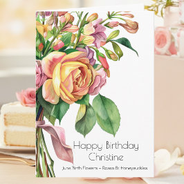 June Birth Flower Birthday Card Roses Honeysuckle Karte