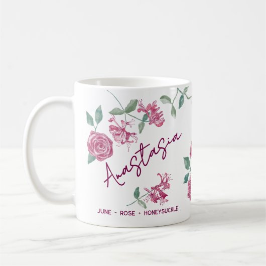 June Birth Flower Custom Name Rose Honeysuckle Kaffeetasse (Links)