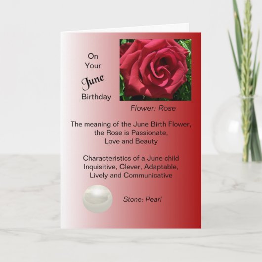 June Birthday Card - Rose und Pearl Karte (Vorderseite)