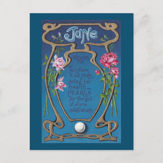 June Birthday Pearl und Rose Postkarte (Vorderseite)