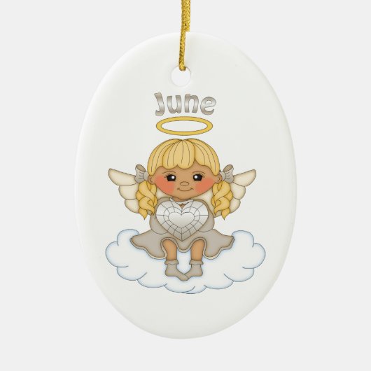 June Birthstone Angel Blonde Keramik Ornament (Vorne)