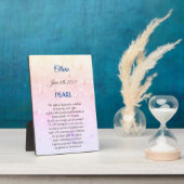 June Birthstone Pearl Tabletop Plaque mit Easel Fotoplatte (Seite)