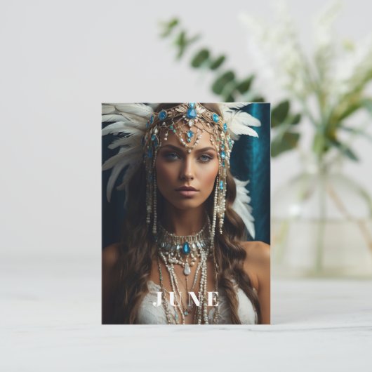 *~ JUNE Boho Frau BIRTHDAY PEARLS AP53 Postkarte (Stehend Vorderseite)