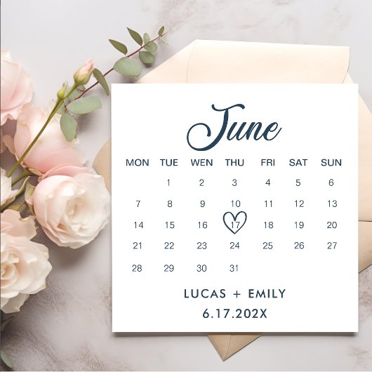 June Calendar Dark Blue Wedding Serviette