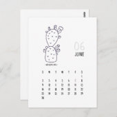 June Customizable Cactus 2024 Calendar Card Postkarte (Vorne/Hinten)