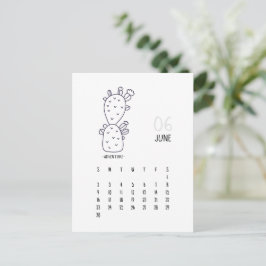 June Customizable Cactus 2024 Calendar Card Postkarte