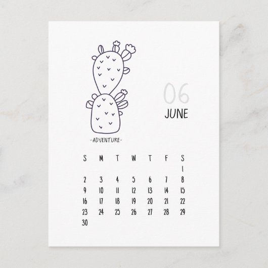 June Customizable Cactus 2024 Calendar Card Postkarte (Vorderseite)