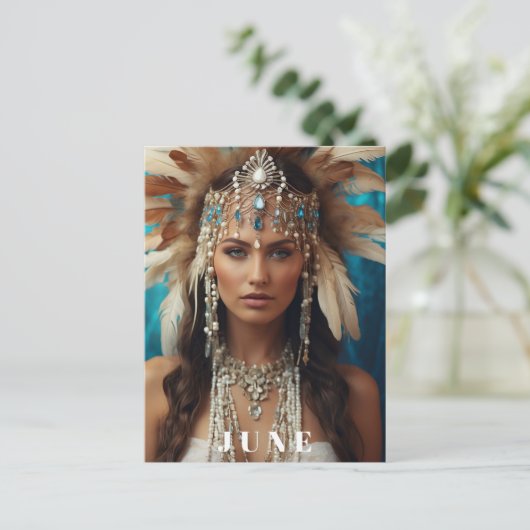 *~ JUNE Frau BIRTHDAY PEARLS AP53 Boho Postkarte (Stehend Vorderseite)