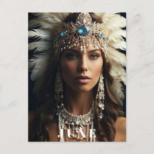 *~ JUNE Frau BIRTHDAY PEARLS Boho AP53 Postkarte (Vorderseite)