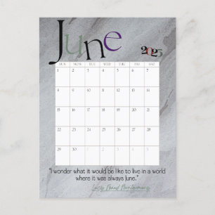 June Gray Modern Monthly Calendar 2025 Postkarte
