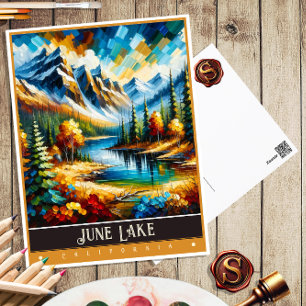June Lake, Kalifornien   Vintage-Malerei Postkarte
