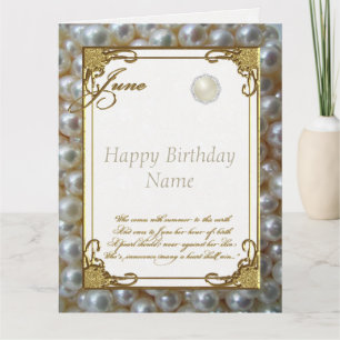 June Pearl Birthstone Geburtstag 8.5x11 Karte