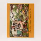 June Retro Summer Camping Button-Up Girl Puzzle (Vertikal)