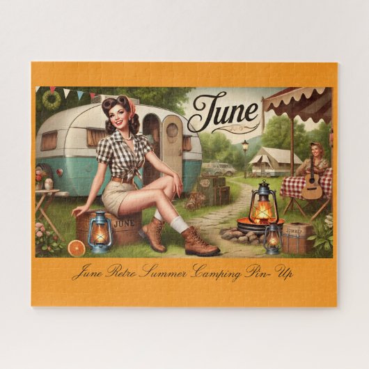 June Retro Summer Camping Button-Up Girl Puzzle (Horizontal)