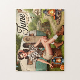June Retro Summer Camping Pin-Up Girl  Puzzle