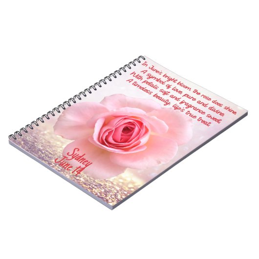 June Rose Birth Blume Spiral Notebook Notizblock (Linke Seite)