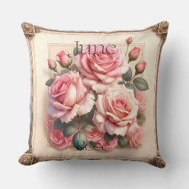 June Rose Birth Month Vintage Botanical Floral Kissen