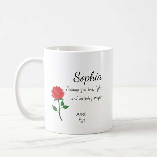 June Rose Personalized Birthday Kaffeetasse (Links)
