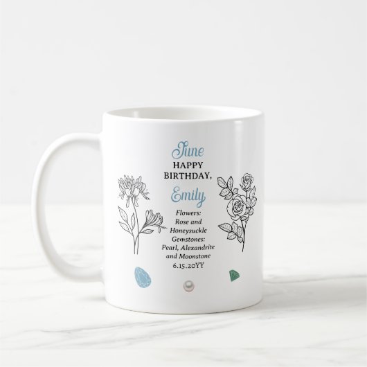 June Rose und Honeysuckle Birthday Keepake Kaffeetasse (Links)