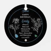 June Rose und Honeysuckle Birthday Keepake Ornament Aus Metall (Rückseite)