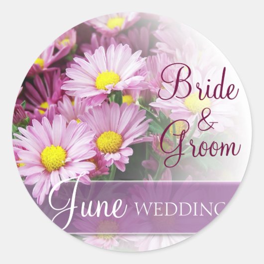 June Wedding - Lavender Daisies Runder Aufkleber (Vorderseite)