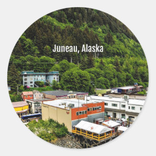 Juneau, Alaska, Foto der Stadt Runder Aufkleber