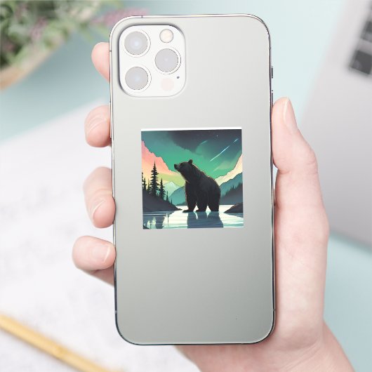 Juneau Alaska Grizzlybär aurora Nordlichter Aufkleber (Telefon)