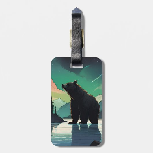 Juneau Alaska Grizzlybär aurora Nordlichter Gepäckanhänger (Rückseite vertikal)