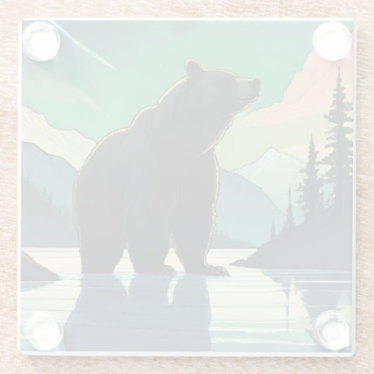 Juneau Alaska Grizzlybär aurora Nordlichter Glasuntersetzer (Rückseite)