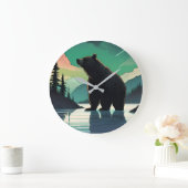 Juneau Alaska Grizzlybär aurora Nordlichter Große Wanduhr (Zuhause)