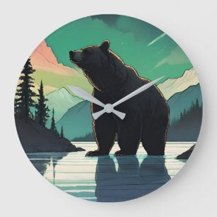 Juneau Alaska Grizzlybär aurora Nordlichter Große Wanduhr