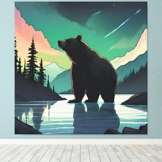 Juneau Alaska Grizzlybär aurora Nordlichter Leinwanddruck (Insitu (Holzboden))