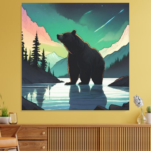 Juneau Alaska Grizzlybär aurora Nordlichter Leinwanddruck (Insitu (Wohnzimmer))