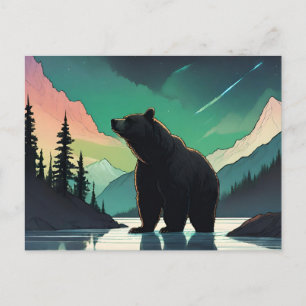 Juneau Alaska Grizzlybär aurora Nordlichter Postkarte