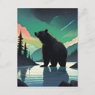 Juneau Alaska Grizzlybär aurora Nordlichter Postkarte