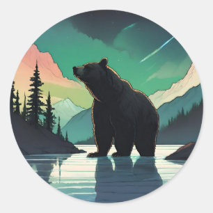 Juneau Alaska Grizzlybär aurora Nordlichter Runder Aufkleber