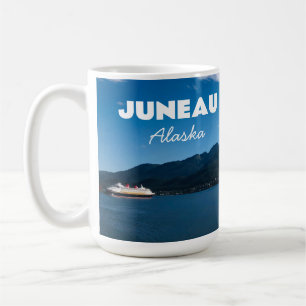 Juneau Alaska Postkarte mit Kreuzfahrtschiff und W Kaffeetasse