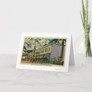 Juneau, Alaska-Sicht auf Totem und Nugge der alten Karte