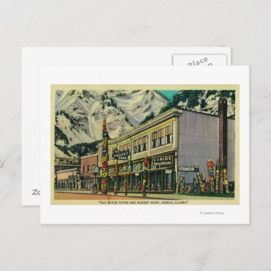 Juneau, Alaska-Sicht auf Totem und Nugge der alten Postkarte (Vorne/Hinten)