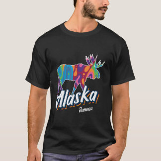 Juneau Alaska USA Bunter Elch Urlaub T-Shirt