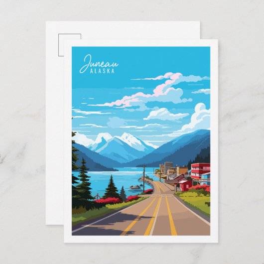 Juneau Alaska USA Vintage Illustration Postkarte (Vorne/Hinten)