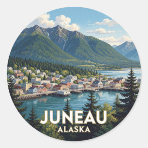 Juneau Alaska Waterfront Bergpanorama Runder Aufkleber